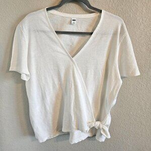 Old Navy White Short Sleeve Wrap Top